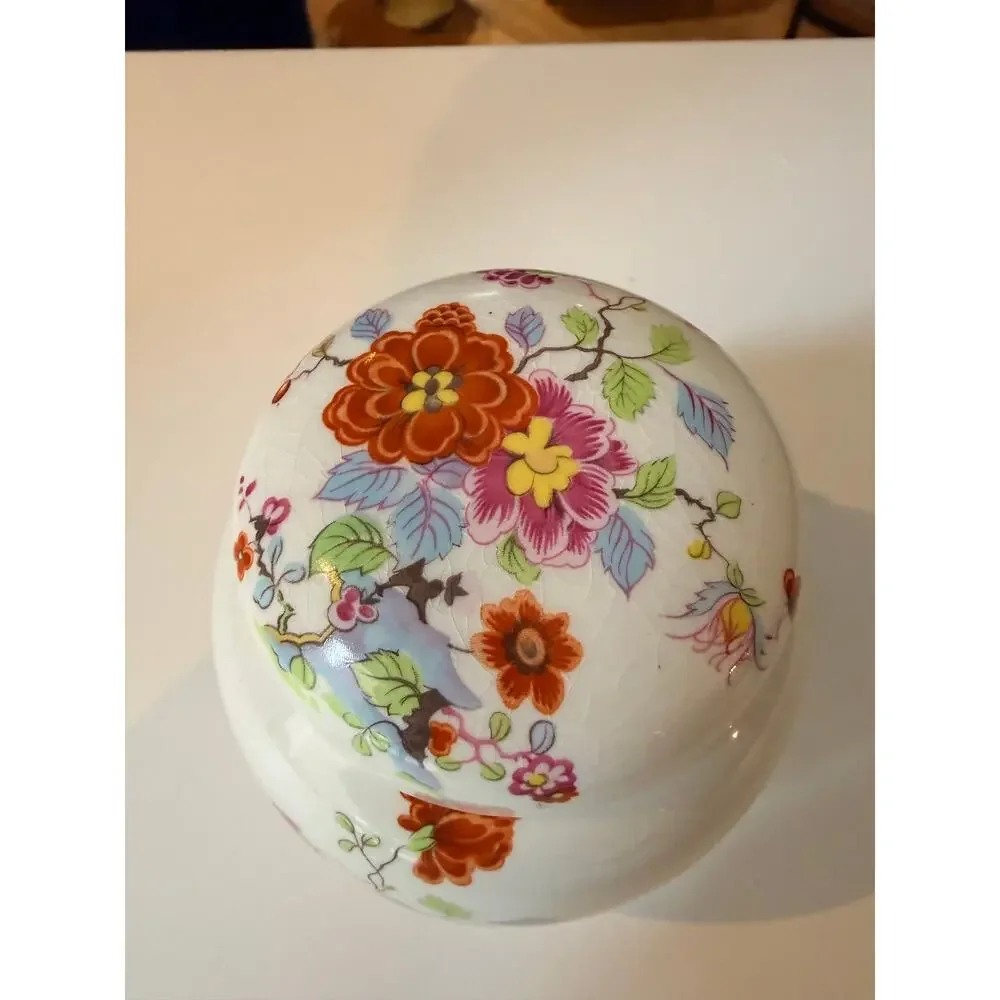 Sadler England Floral Ginger Jar Lidded Tea Caddy 4 Inch Ceramic Cottagecore